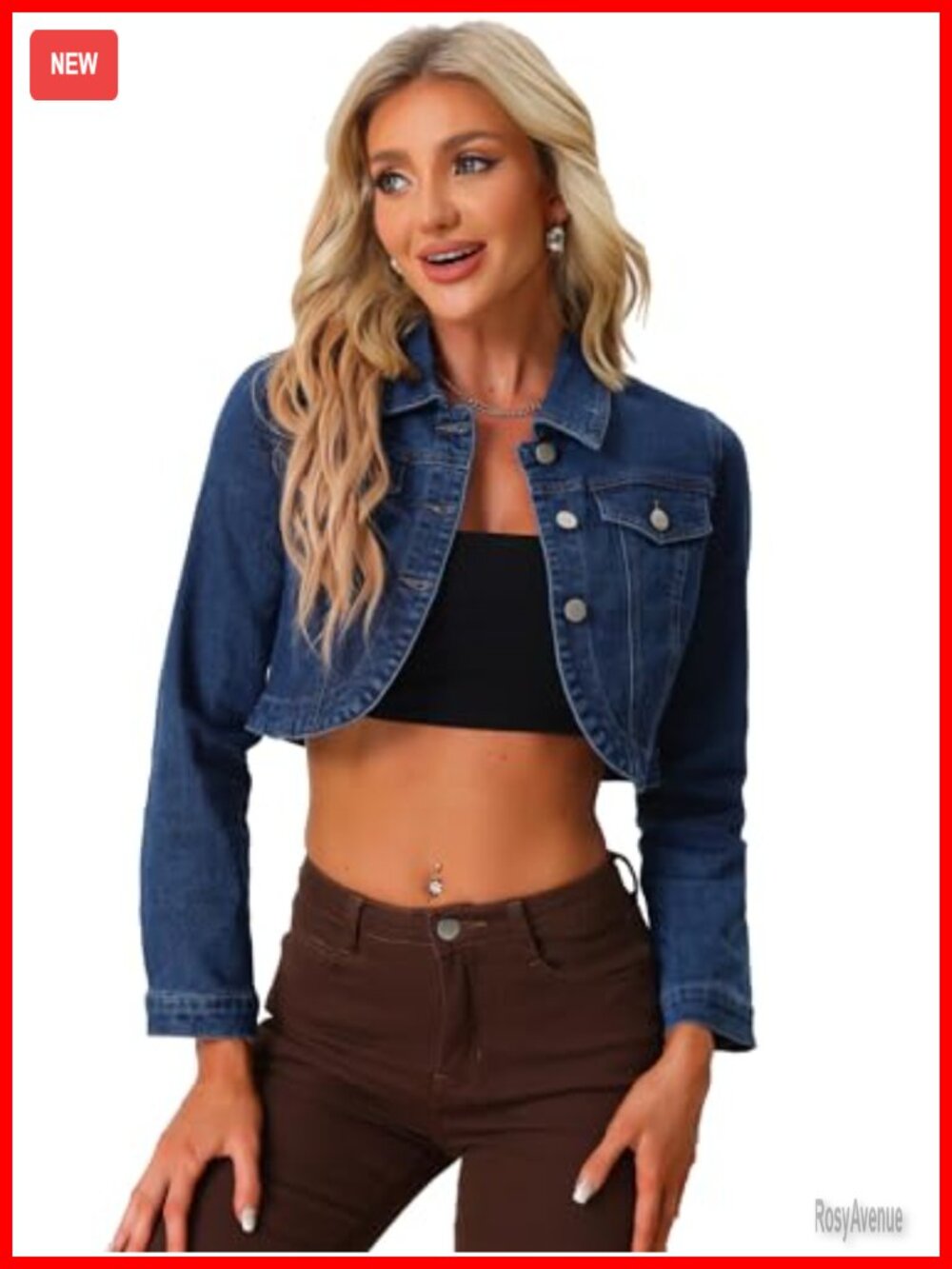 Allegra K Women's Cropped Denim Jacket